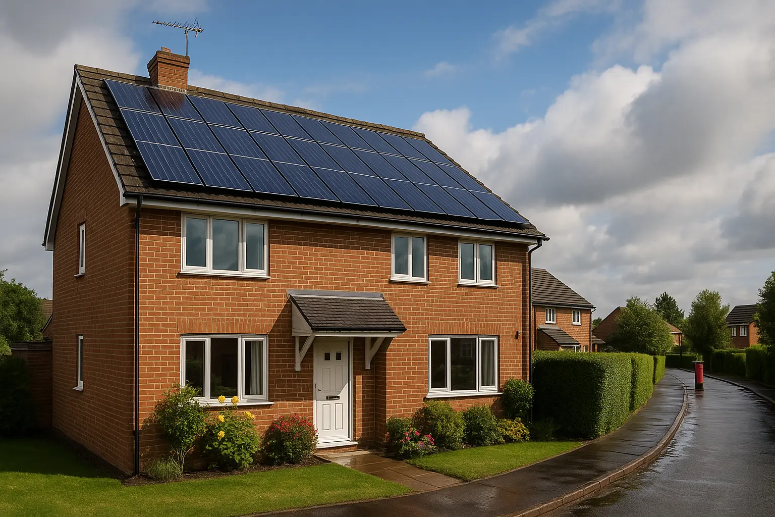 Residential solar panel installation on modern home